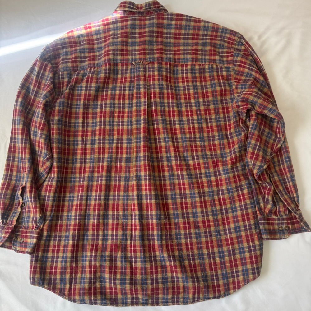 GANT Mens XL Red Plaid Flannel Button Up Shirt Tisberry Cloth 100 Cotton - Picture 8 of 11